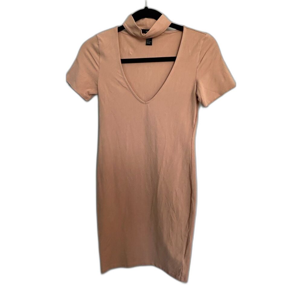 Forever 21 Peach V-Neck Mock Collar Mini Short Sleeve Dress Women's Sz Small
